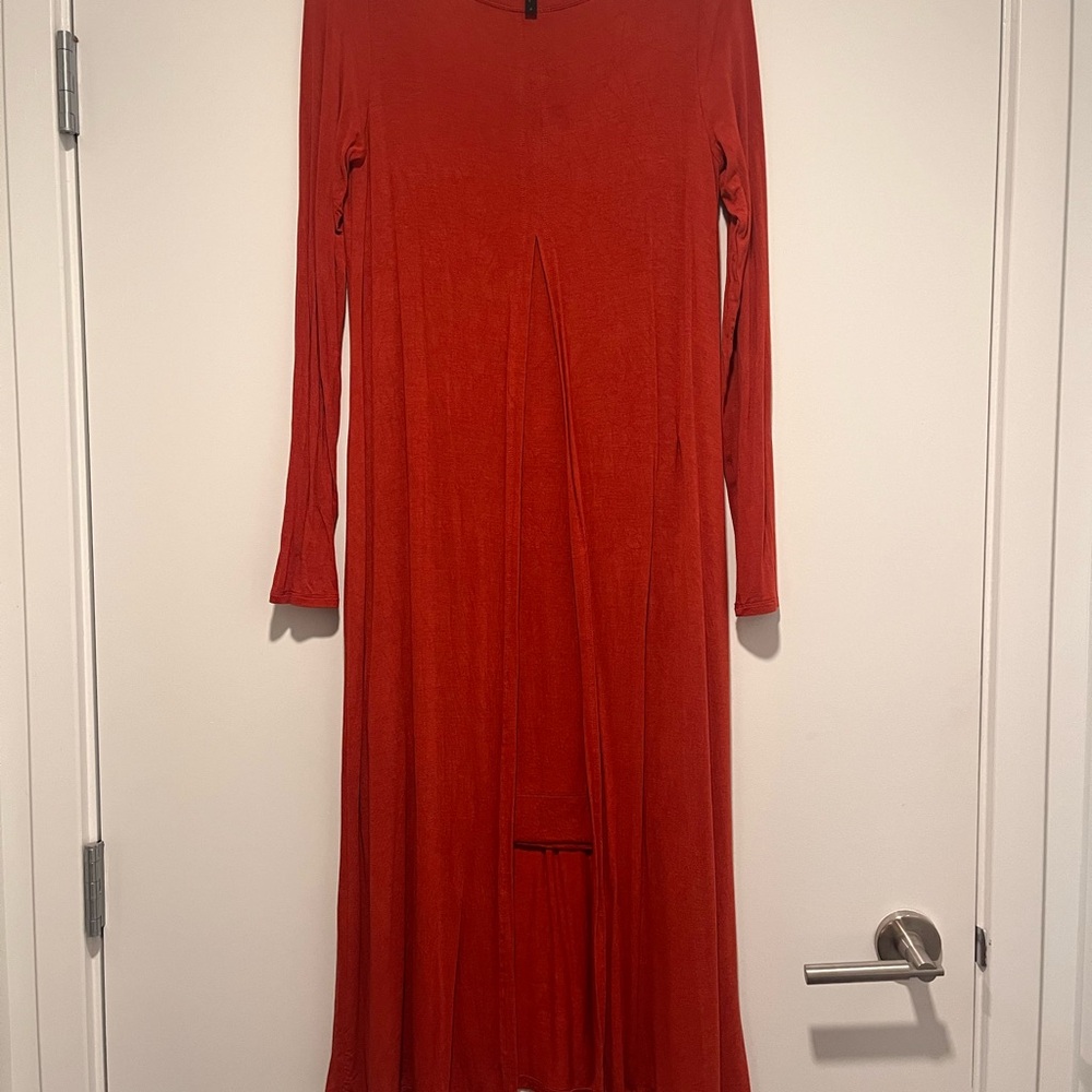 BCBGMaxAzria Red V-Neck Long Sleeve Gown